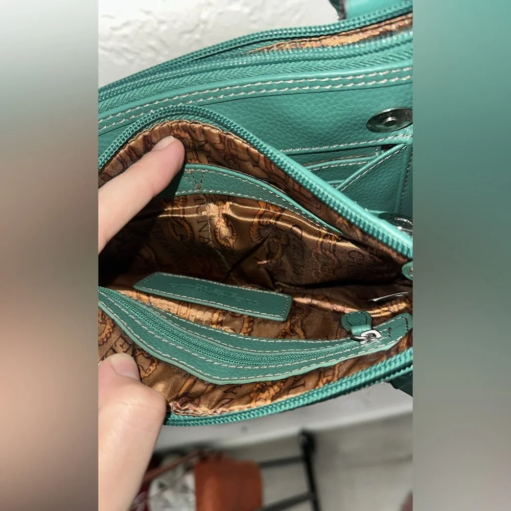 TIGNANELLO Teal Leather Crossbody Bag - Picture 6 of 7